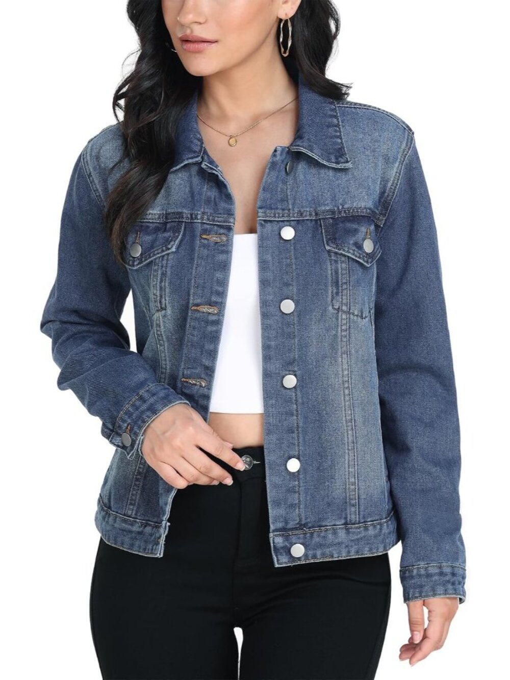 〽️Women's Blue Denim Jacket Classic Button Up Long Sleeve Jean Coat